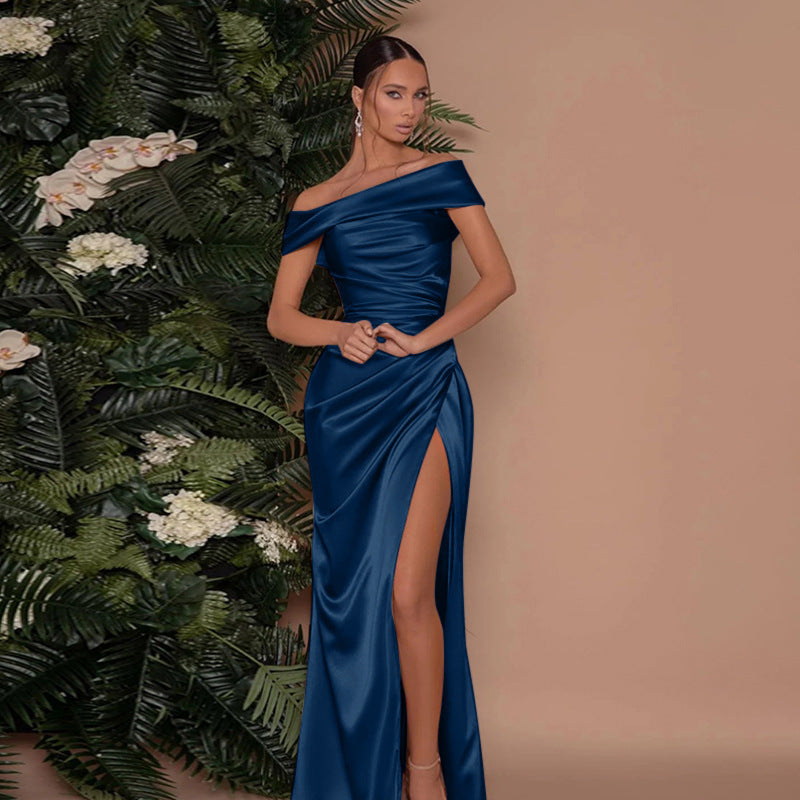 Socialite Style Elegant Women's Split Xmas Dress Ice & Rose