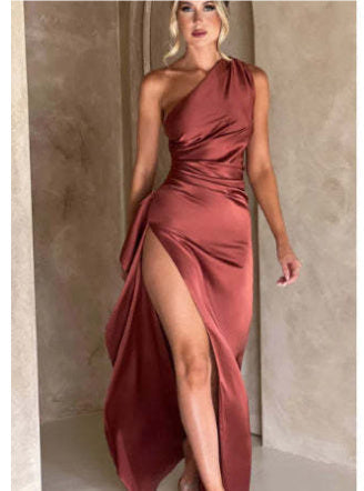 One-shoulder Backless Slit Dress Summer Ice & Rose