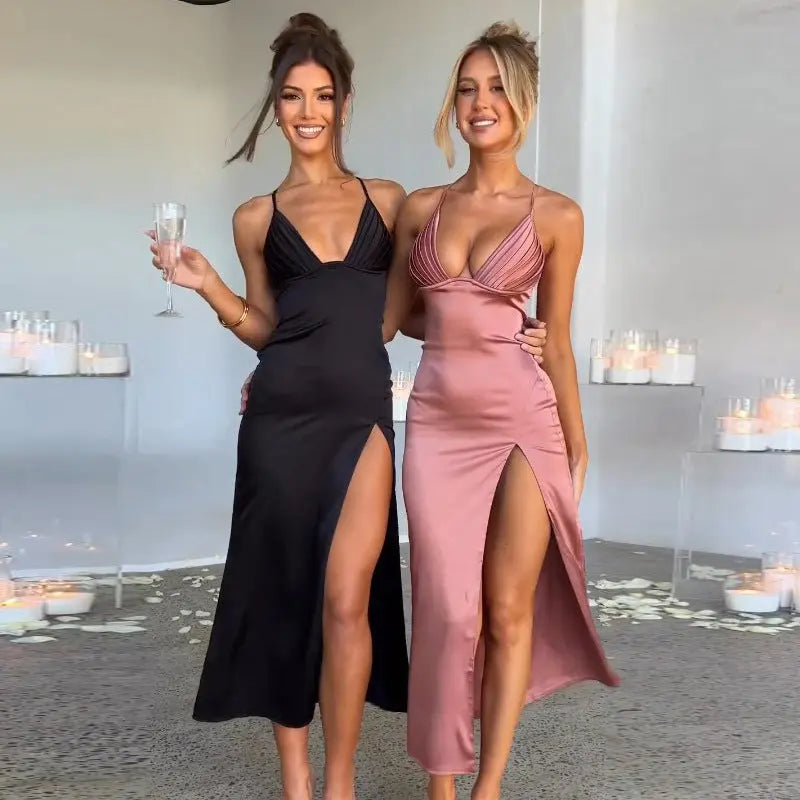 Spaghetti Strap Dress With Split Design Deep V-neck Sleeveless Backless Bodycon Party Dresses Ice & Rose