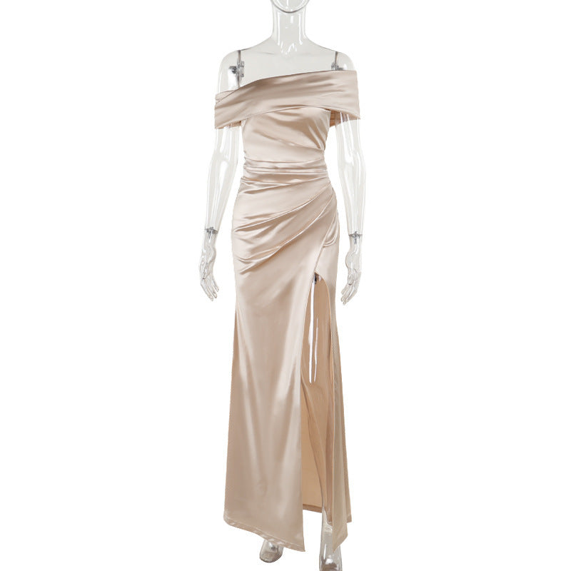 Socialite Style Elegant Women's Split Xmas Dress Ice & Rose