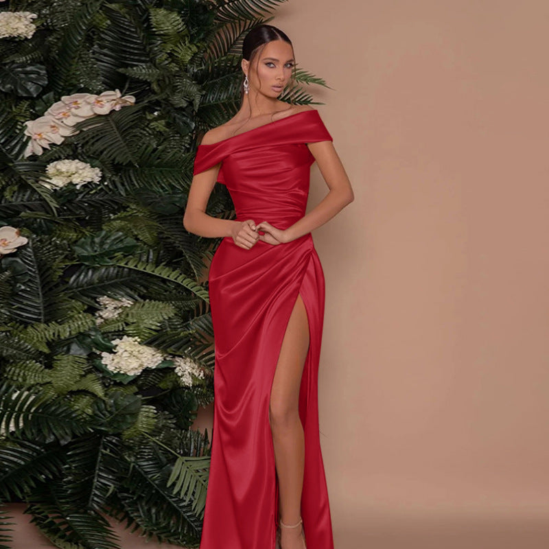 Socialite Style Elegant Women's Split Xmas Dress Ice & Rose