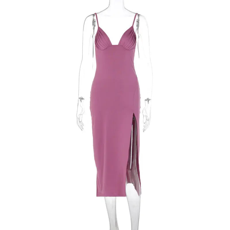 Spaghetti Strap Dress With Split Design Deep V-neck Sleeveless Backless Bodycon Party Dresses Ice & Rose