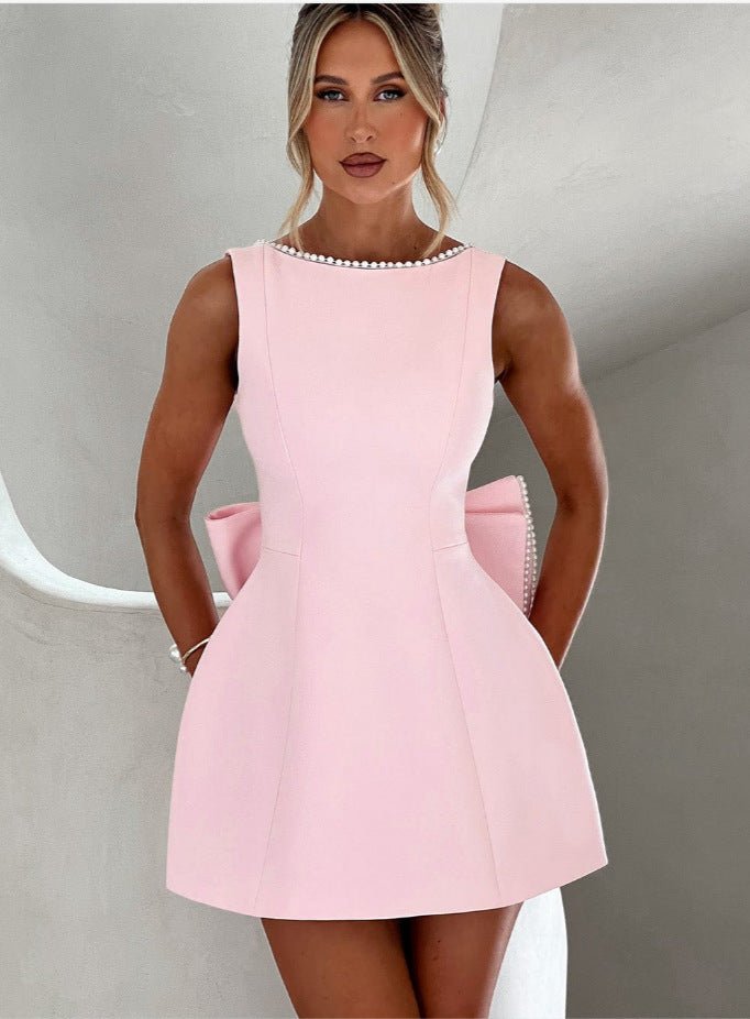 Big - Bowed Pearls Backless Dress For Party Evening Out Dress - Dresses - Ice & Rose