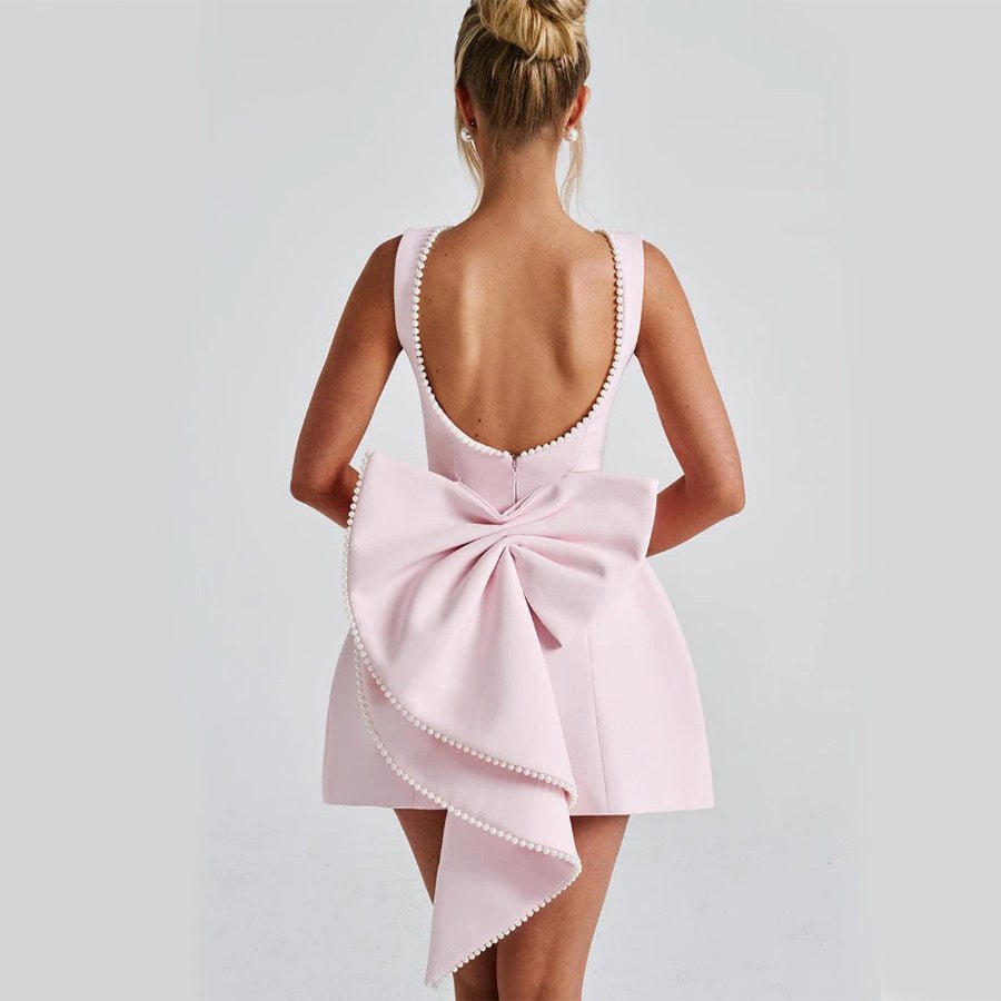 Big - Bowed Pearls Backless Dress For Party Evening Out Dress - Dresses - Ice & Rose