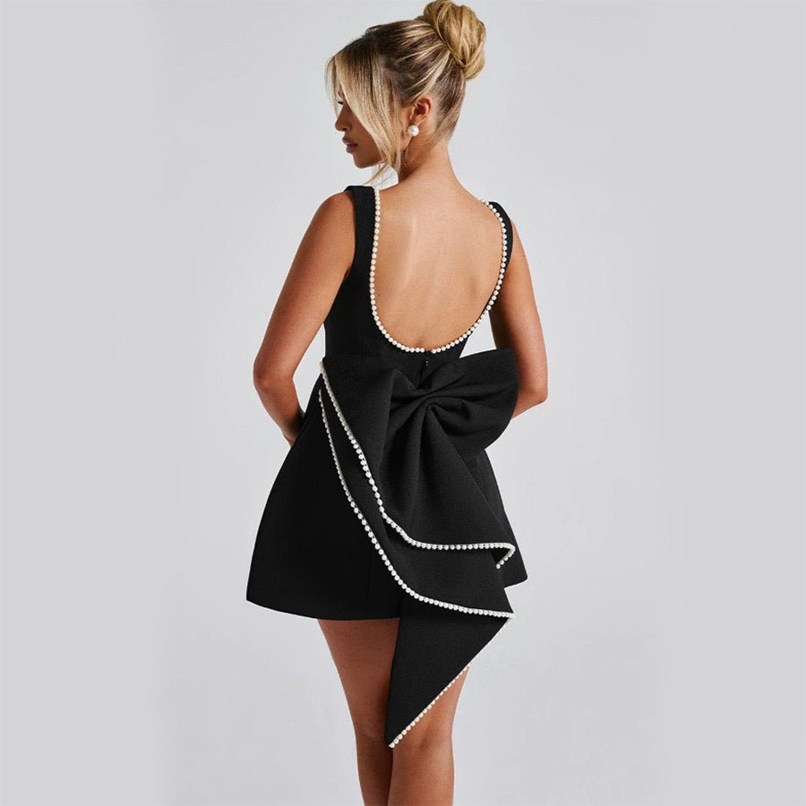 Big - Bowed Pearls Backless Dress For Party Evening Out Dress - Dresses - Ice & Rose