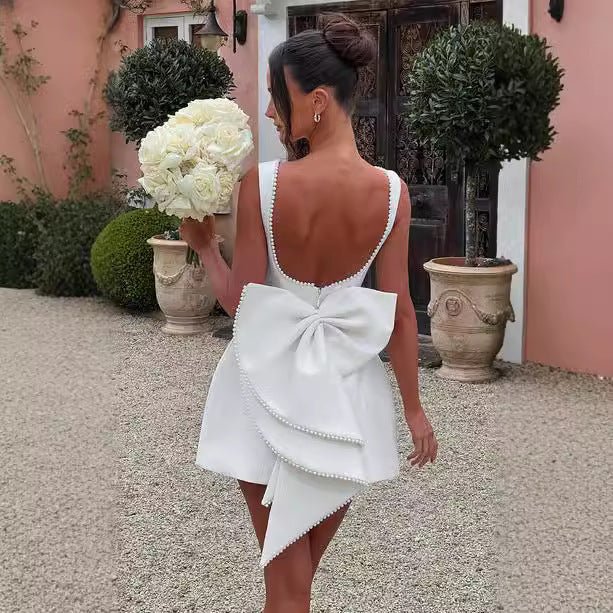Big - Bowed Pearls Backless Dress For Party Evening Out Dress - Dresses - Ice & Rose