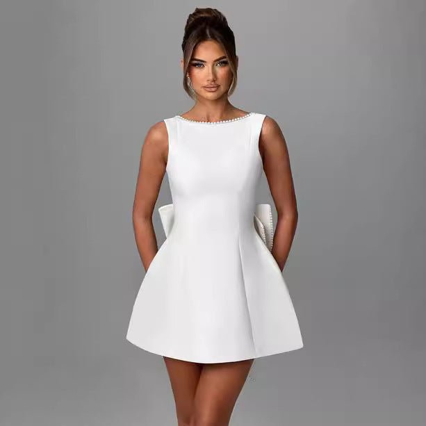 Big - Bowed Pearls Backless Dress For Party Evening Out Dress - Dresses - Ice & Rose
