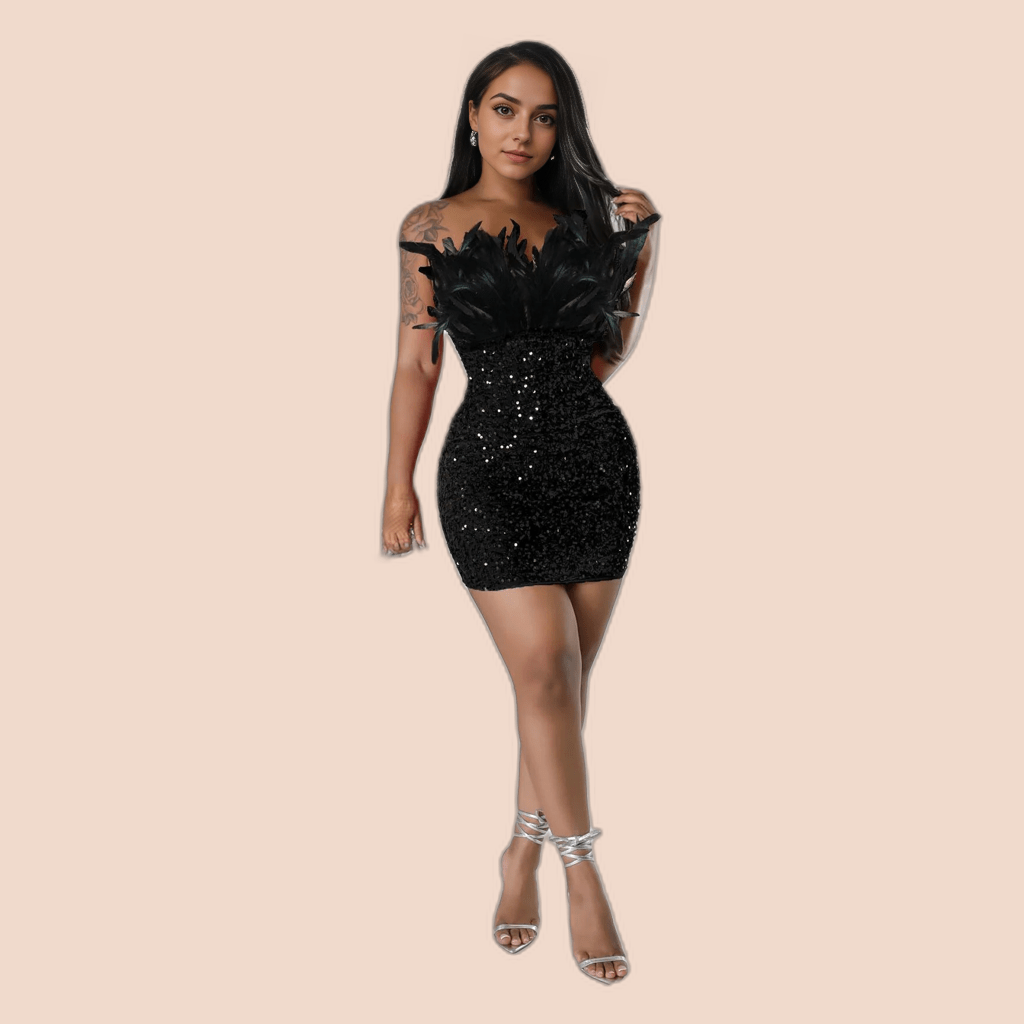 Feather Sequin Party Dress - Dresses - Ice & Rose