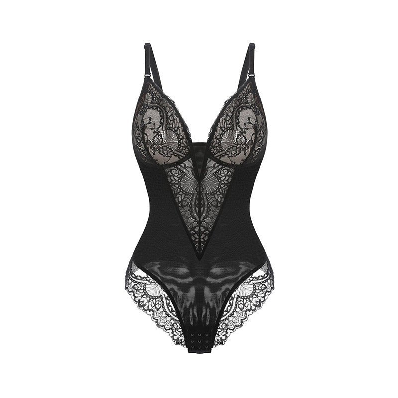 Lace Shapewear Women's Waist Control Body Shaping Butt Lift Bodysuit Body Shaper Rompers - Backless Bodysuit-Ice & Rose