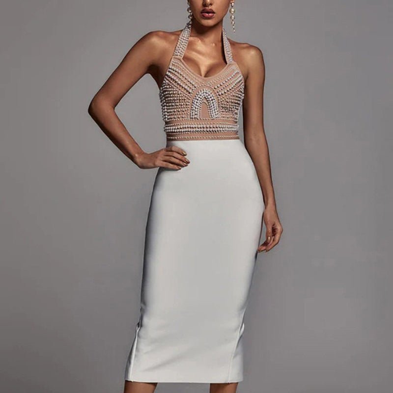 Pearl Halter Bandage Dress - Beige White - Dresses - Ice & Rose