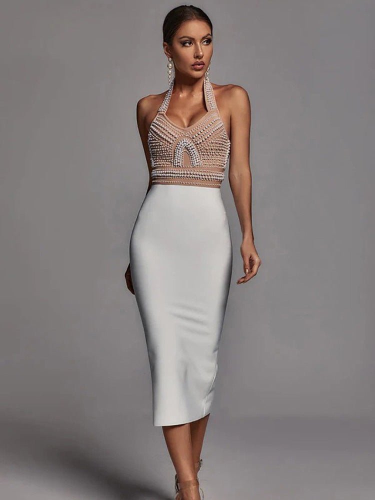 Pearl Halter Bandage Dress - Beige White - Dresses - Ice & Rose