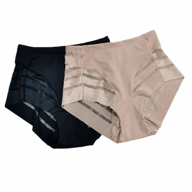 High Waist Ice Silk B Cotton Crotch Women's Underwear Panty - High Waisted Tummy Control Panty-Ice & Rose
