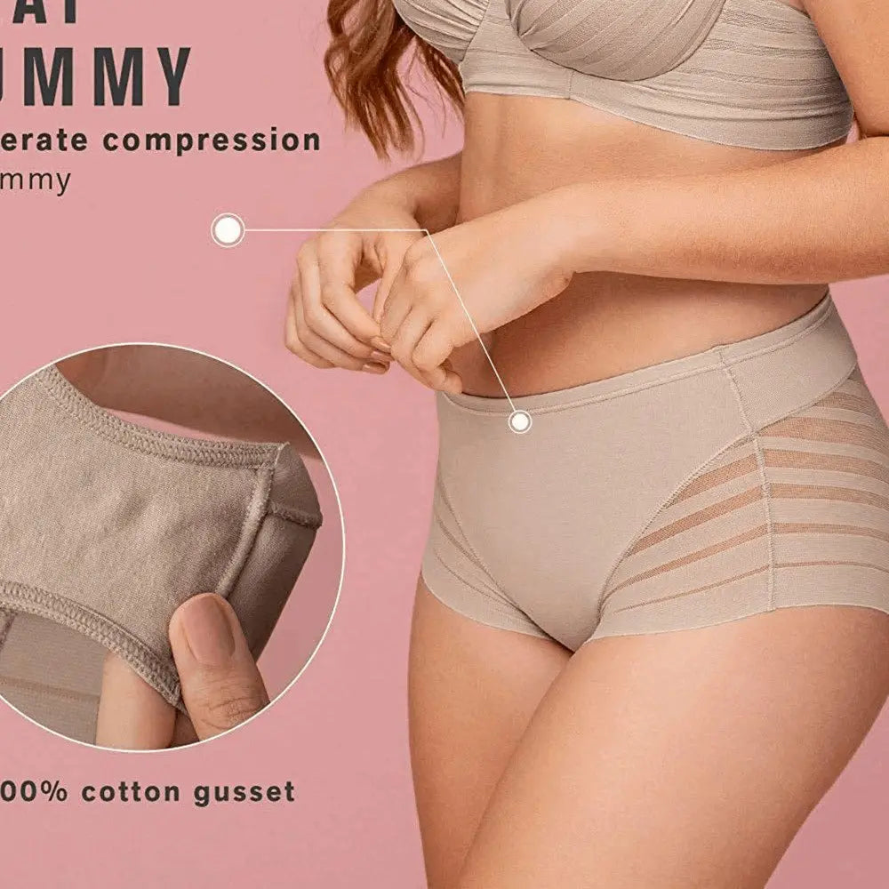 High Waist Ice Silk B Cotton Crotch Women's Underwear Panty - High Waisted Tummy Control Panty-Ice & Rose