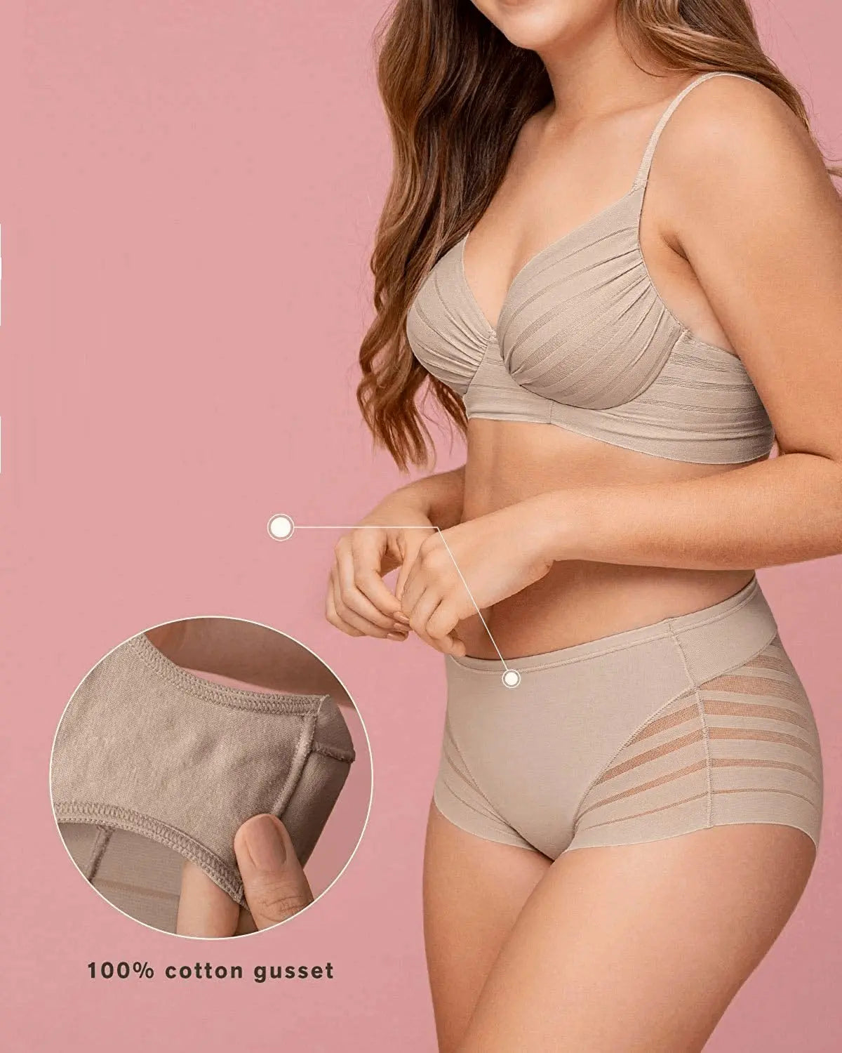 High Waist Ice Silk B Cotton Crotch Women's Underwear Panty - High Waisted Tummy Control Panty-Ice & Rose