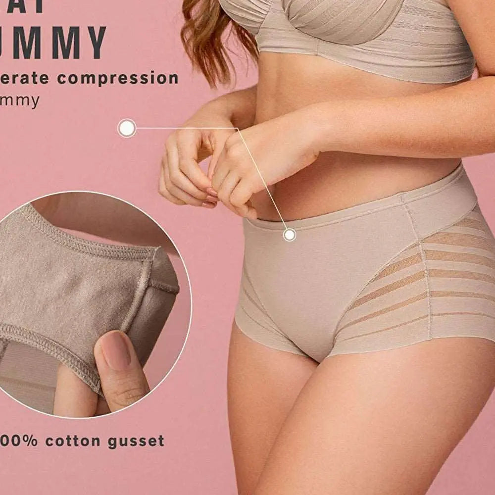 High Waist Ice Silk B Cotton Crotch Women's Underwear Panty - High Waisted Tummy Control Panty-Ice & Rose