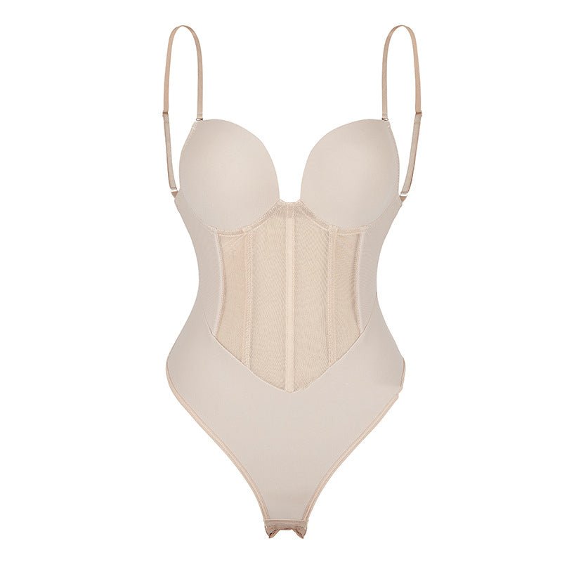 Low Back Plunge Thong Shape Wear Bodysuit Ice & Rose - Bodysuit-Ice & Rose