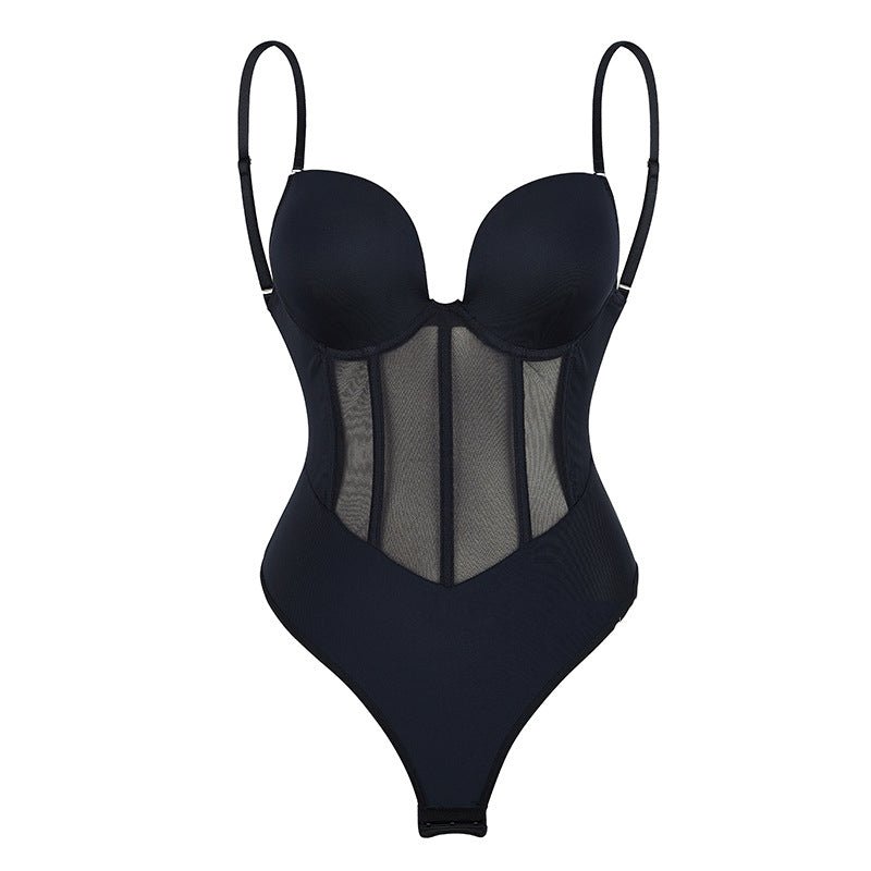 Low Back Plunge Thong Shape Wear Bodysuit Ice & Rose - Bodysuit-Ice & Rose