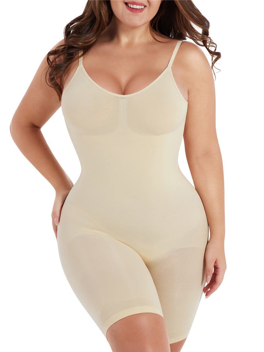 Plus Size Essentials All Day Every Day Scoop Neck Mid-Thigh Bodysuit Low Back - Bodysuit-Ice & Rose