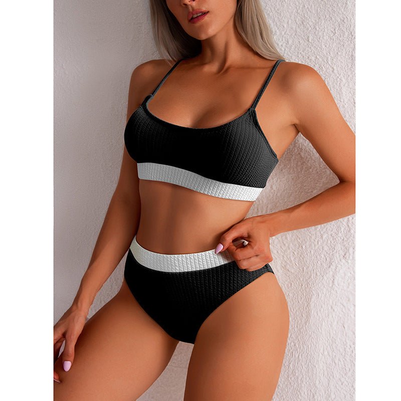 Ribbed Scoop Bralette & Banded High Waist Bikini Swimwear set - Swimwear-Ice & Rose