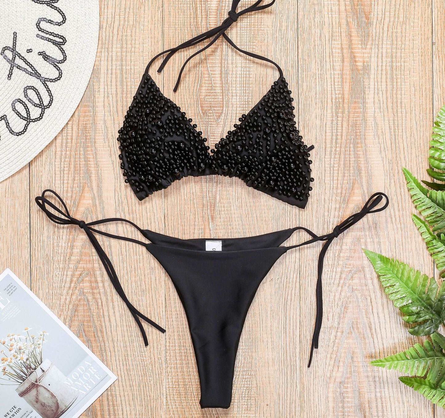 Two-pieces Bikini shorts set with Studs - Swimwear-Ice & Rose