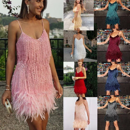 Fringe Feather Mini Dress – Elegant Statement Party Dress | Ice & Rose Ice & Rose