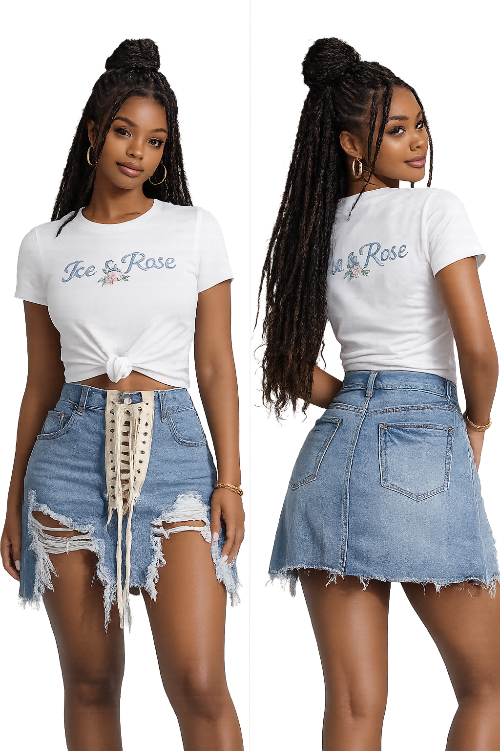 The Lace-Up Distressed Denim Mini Skirt Jeans Ice & Rose