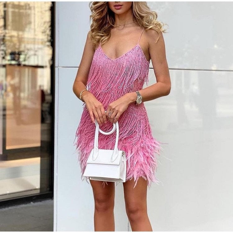Fringe Feather Mini Dress – Elegant Statement Party Dress | Ice & Rose Ice & Rose