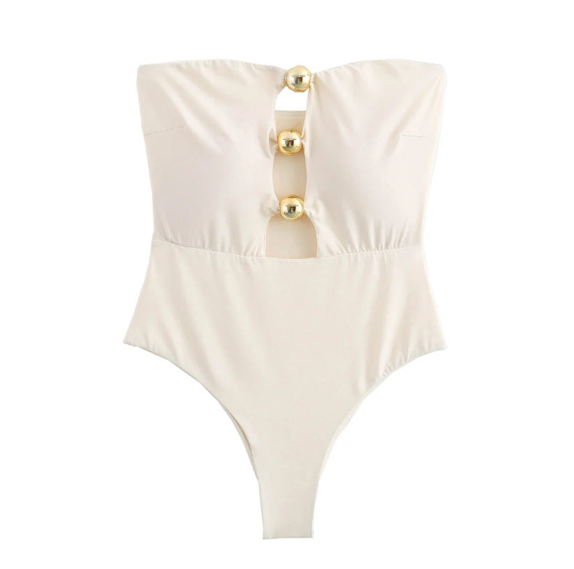 Slim Fit Swimsuit with Gold Motif Ice & Rose