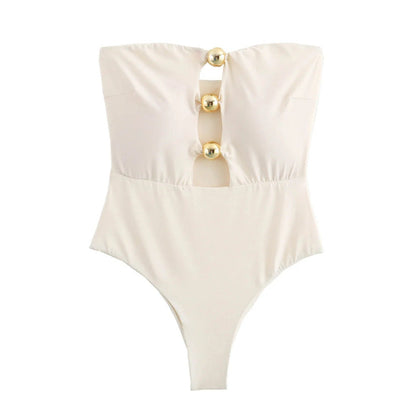 Slim Fit Swimsuit with Gold Motif Ice & Rose