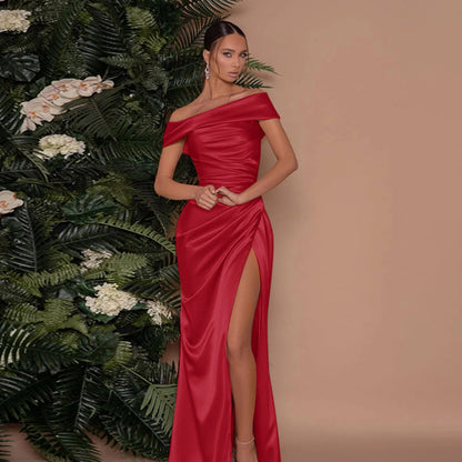 Socialite Style Elegant Women's Split  Xmas Dress Ice & Rose