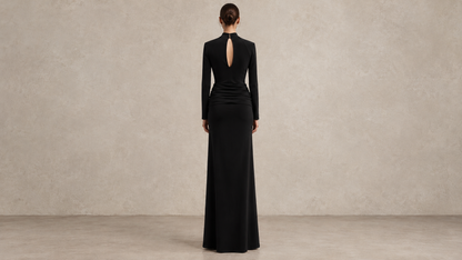 Noir Black Long Sleeve Keyhole Split Maxi Dress Ice & Rose