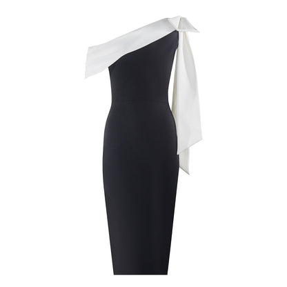 Cross-border women's clothing high-end one-word slim-fit oblique shoulder bandage dress dress banquet evening dress French minority dress Ice & Rose