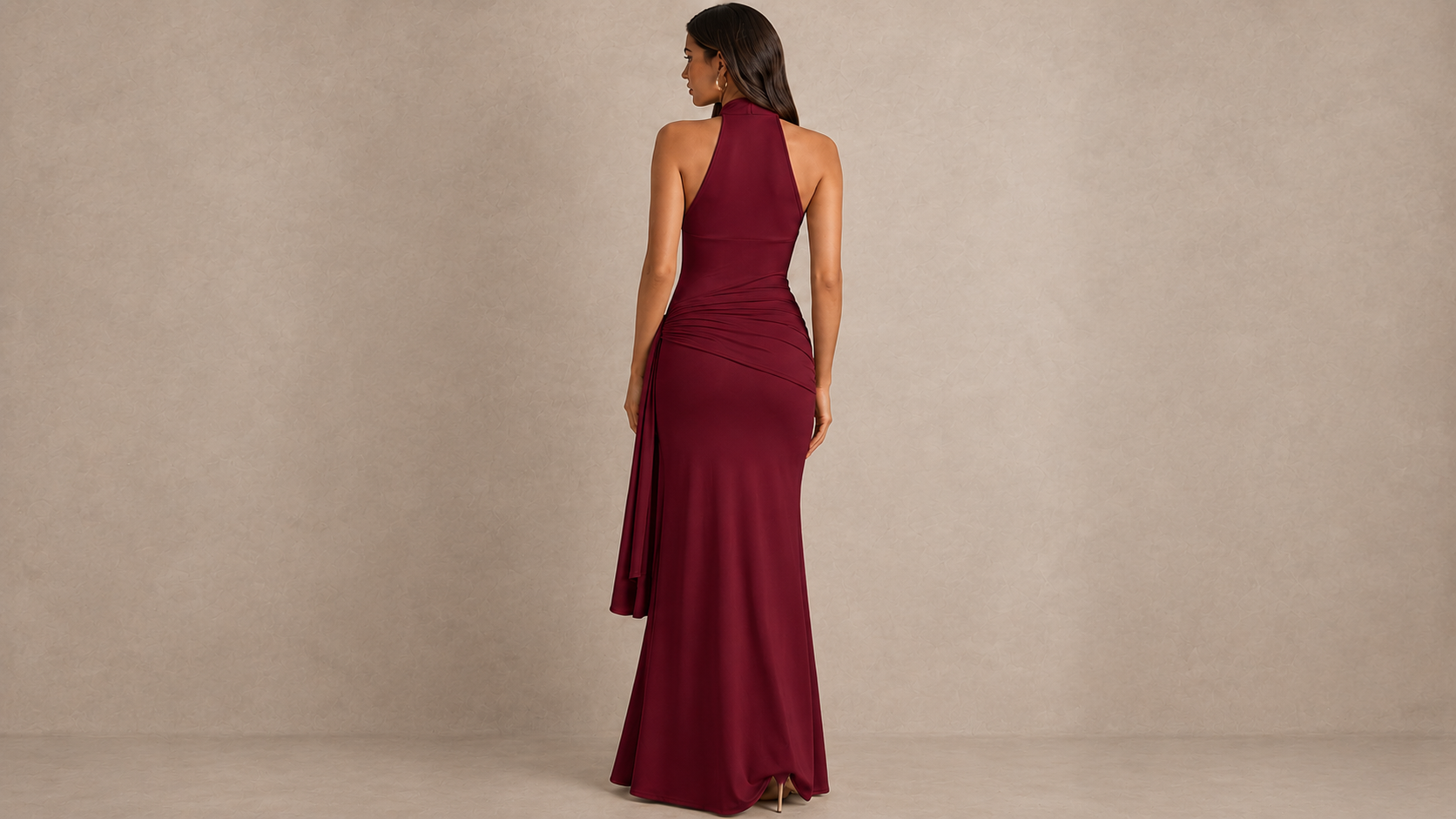 Vera Twist Halter Keyhole Maxi Dress in Wine Ice & Rose
