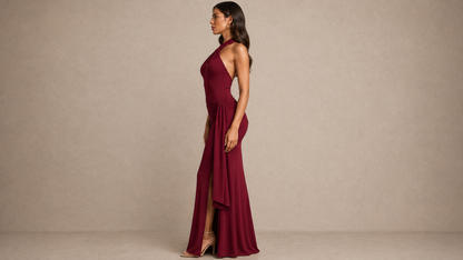 Vera Twist Halter Keyhole Maxi Dress in Wine Ice & Rose