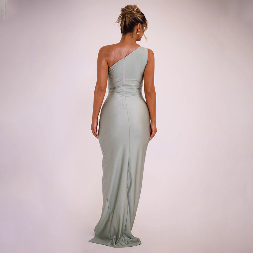 One-shoulder Sleeveless High Slit Slim Fit Long Dress Ice & Rose