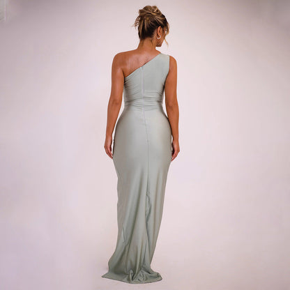 One-shoulder Sleeveless High Slit Slim Fit Long Dress Ice & Rose