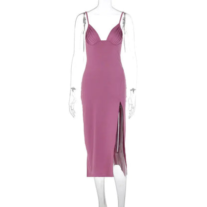 Spaghetti Strap Dress With Split Design Deep V-neck Sleeveless Backless Bodycon Party Dresses Ice & Rose