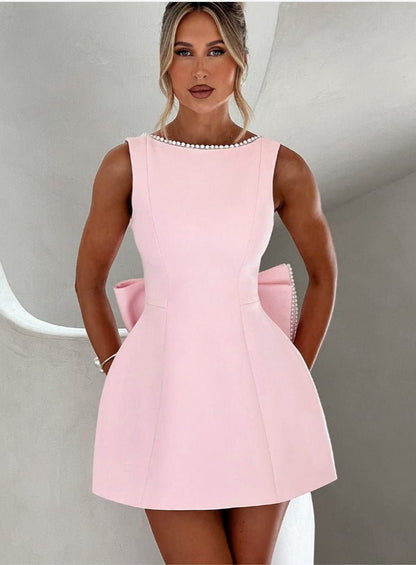 Big - Bowed Pearls Backless Dress For Party Evening Out Dress - Dresses - Ice & Rose