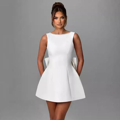 Big - Bowed Pearls Backless Dress For Party Evening Out Dress - Dresses - Ice & Rose