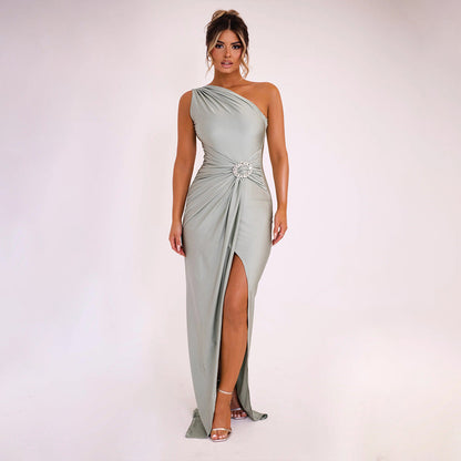 One-shoulder Sleeveless High Slit Slim Fit Long Dress Ice & Rose