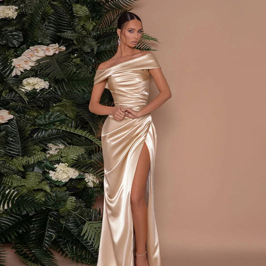 Socialite Style Elegant Women's Split  Xmas Dress Ice & Rose