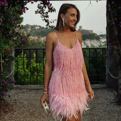 Fringe Feather Mini Dress – Elegant Statement Party Dress | Ice & Rose Ice & Rose