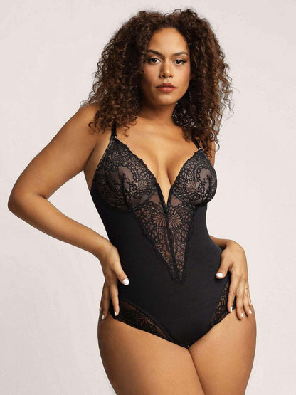 Lace Shapewear Women's Waist Control Body Shaping Butt Lift Bodysuit Body Shaper Rompers - Backless Bodysuit-Ice & Rose