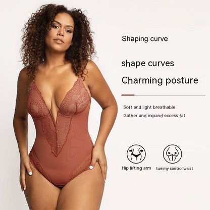 Lace Shapewear Women's Waist Control Body Shaping Butt Lift Bodysuit Body Shaper Rompers - Backless Bodysuit-Ice & Rose