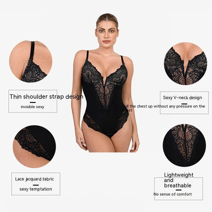 Lace Shapewear Women's Waist Control Body Shaping Butt Lift Bodysuit Body Shaper Rompers - Backless Bodysuit-Ice & Rose