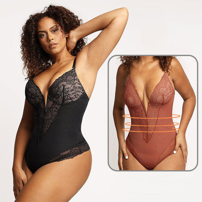 Lace Shapewear Women's Waist Control Body Shaping Butt Lift Bodysuit Body Shaper Rompers - Backless Bodysuit-Ice & Rose