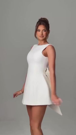 Big-Bowed Pearls Backless Dress Summer Slim Sleeveless A-line Dresses For Party Evening Women's Clothing