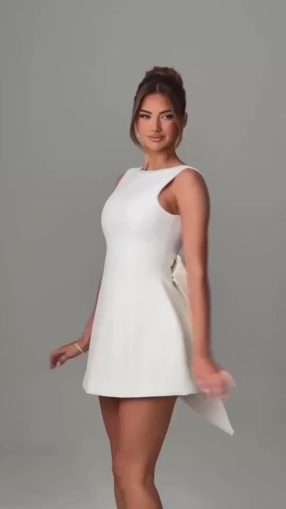 Big-Bowed Pearls Backless Dress Summer Slim Sleeveless A-line Dresses For Party Evening Women's Clothing