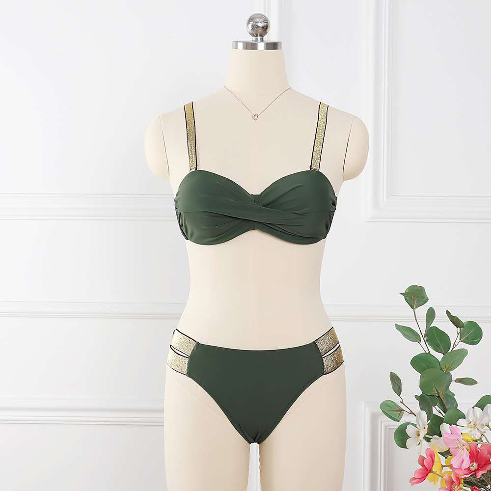 Bikini Sets Swimsuit Mid-Waist Bandeau Gather Cup Bikini - Swimwear-Ice & Rose