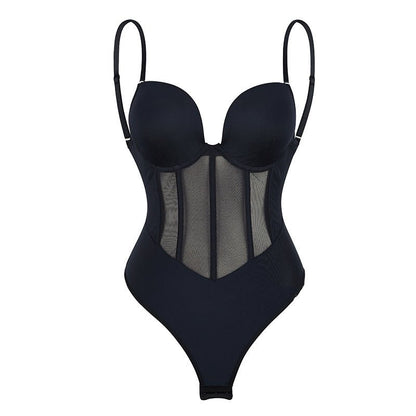 Low Back Plunge Thong Shape Wear Bodysuit Ice & Rose - Bodysuit-Ice & Rose